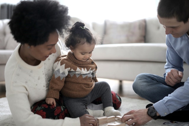 Family playing blocks