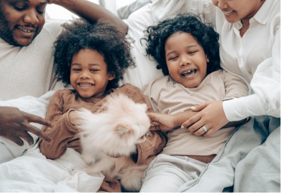 Family of Four with Dog